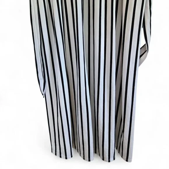 Vibe Sportswear 2X Womens Bue & White Striped Knit Maxi Dress Tie Belt - Picture 8 of 10